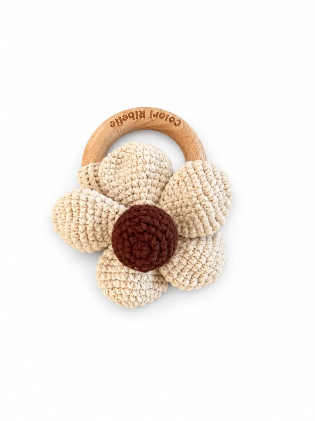 Gehaakte rammelaar bloem — Baby accessoires — Colori Ribelle
