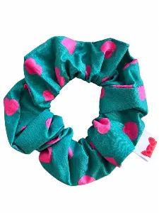Scrunchie green / pink hearts