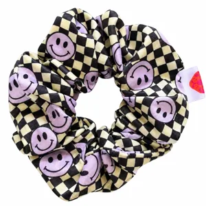 Scrunchie green/block smiley purple