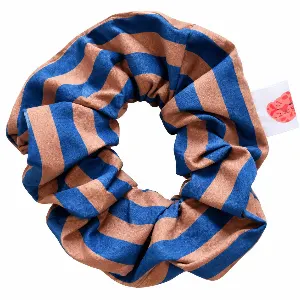 Scrunchie bruin/blauw gestreept